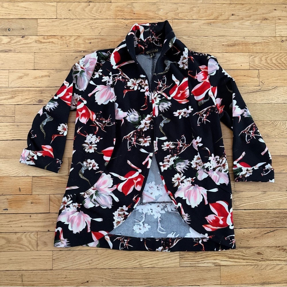 Revamped Bold Black, Pink and Red Floral Soft Blazer, unstructured open fit
